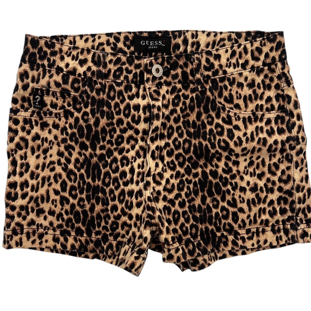 Vintage Y2K Guess Size 30 Cheetah‎ Leopard Print Stretch Shorts Made in USA